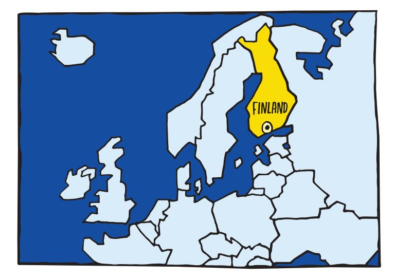 Map with Helsinki, Finland in center